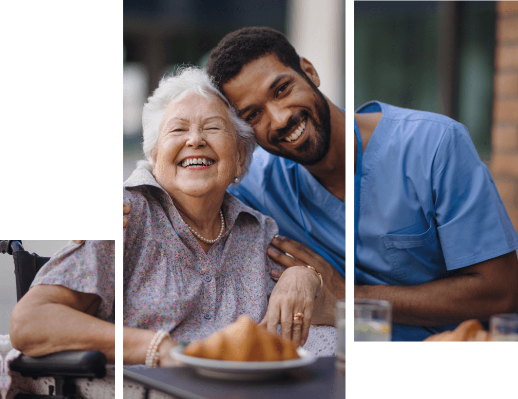 Man and elderly man smiling